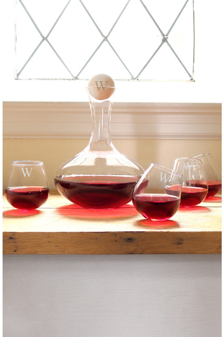 'Tipsy' Monogram Wine Decanter & Stemless Glasses, Alternate, color, BLANK