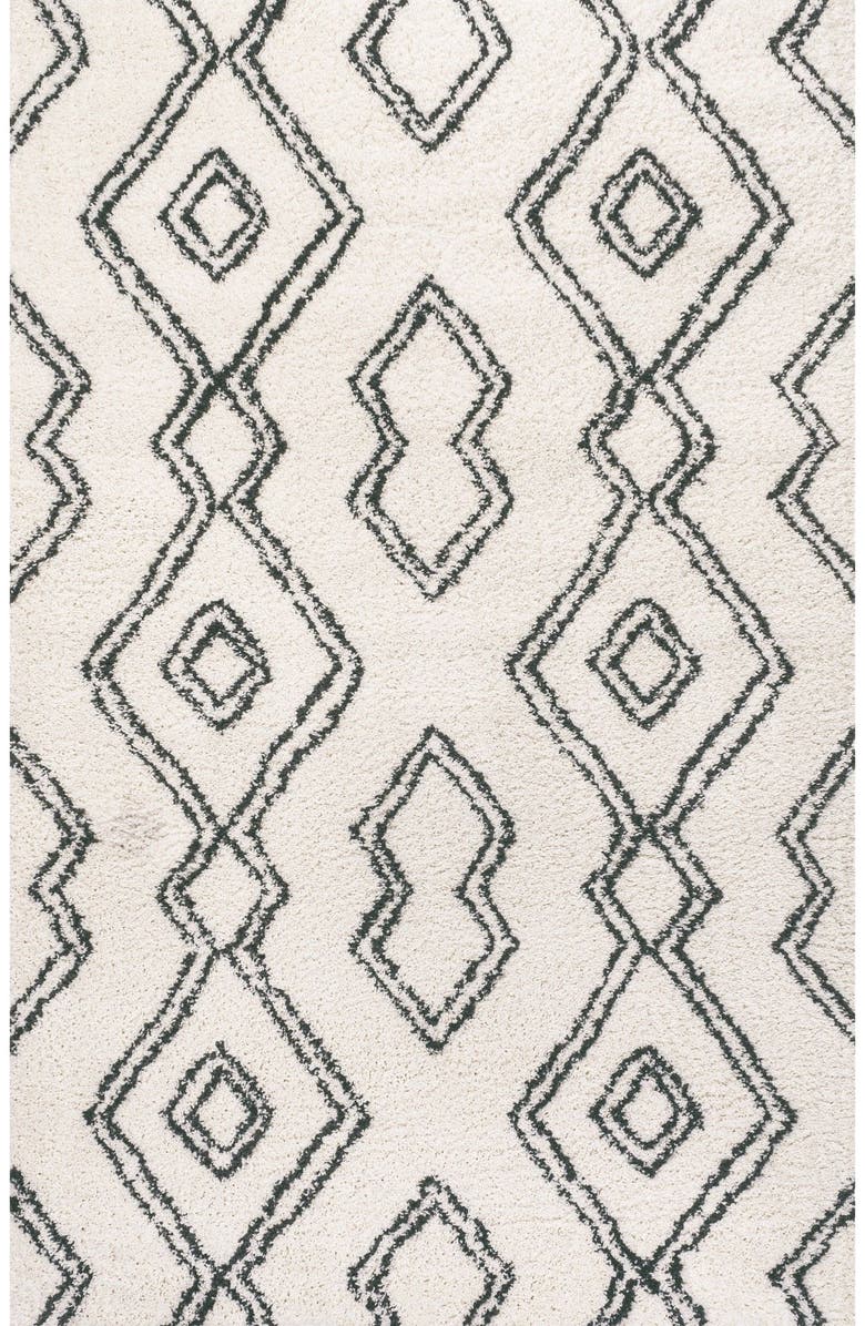 JONATHAN Y Deia Moroccan Style Diamond Shag Area Rug, Alternate, color, White/Gray