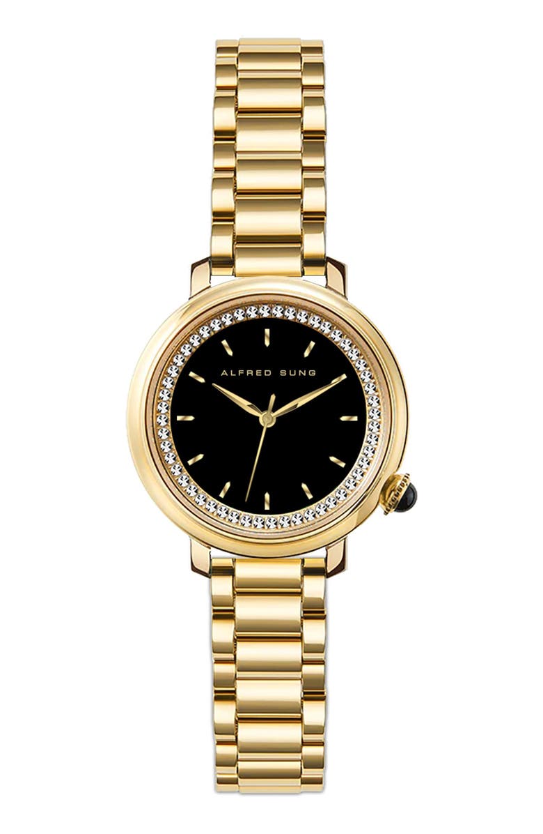 Alfred Sung Three-Hand Quartz Crystal Bezel Bracelet Watch, 29mm, Main, color,