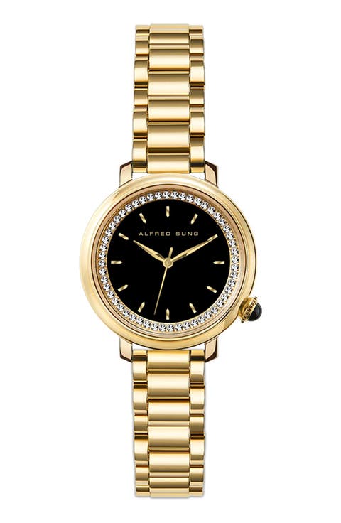 Three-Hand Quartz Crystal Bezel Bracelet Watch, 29mm
