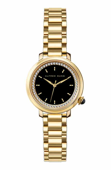 Alfred Sung Three-Hand Quartz Crystal Bezel Bracelet Watch, 29mm