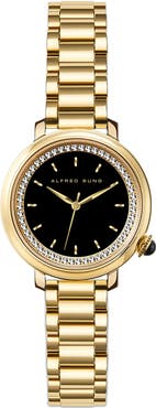 Alfred Sung Three-Hand Quartz Crystal Bezel Bracelet Watch, 29mm