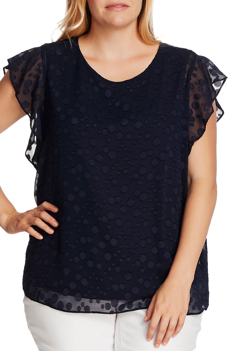 Vince Camuto Flutter Sleeve Bubble Dot Top, Main, color, 