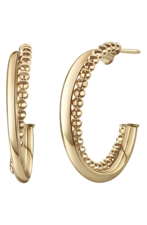 14K Gold Beaded Crossover Hoop Earrings (Nordstrom Exclusive)