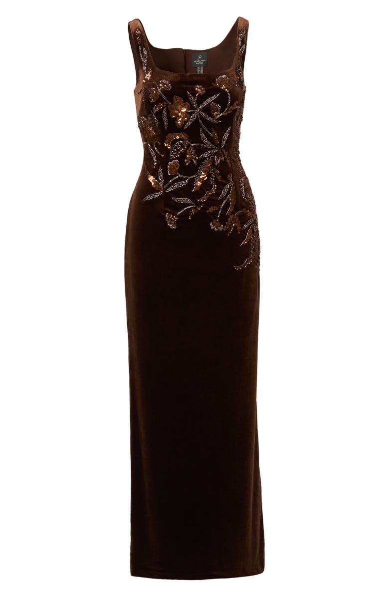 Adrianna Papell Beaded Sleeveless Velvet Gown, Alternate, color, Espresso