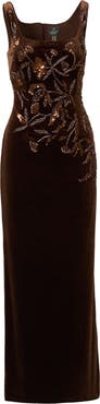 Adrianna Papell Beaded Sleeveless Velvet Gown