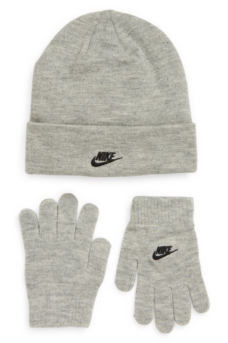 Kids' Embroidered Logo Knit Beanie & Gloves Set, Main, color, 042DK GREY