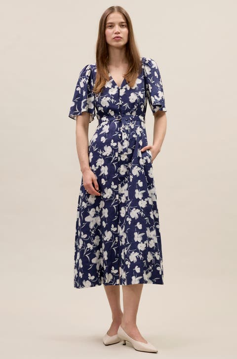 Rebecca Taylor Embroidered Flutter Sleeve Silk Blouse in