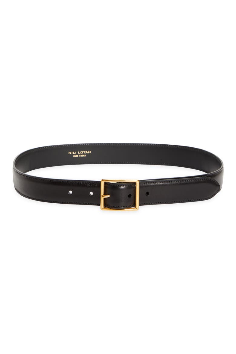 Gabriele Leather Belt, Main, color, BLACK W/ ANTIQUE GOLD BUCKLE