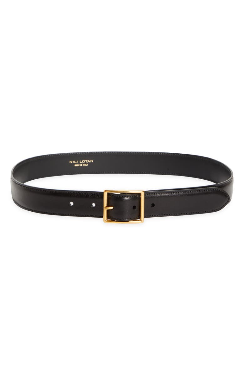 Nili Lotan Gabriele Leather Belt, Main, color, Black W/ Antique Gold Buckle