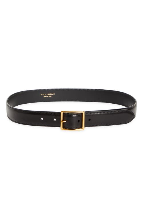 Shop Nili Lotan Gabriele Leather Belt In Black W/antique Gold Buckle