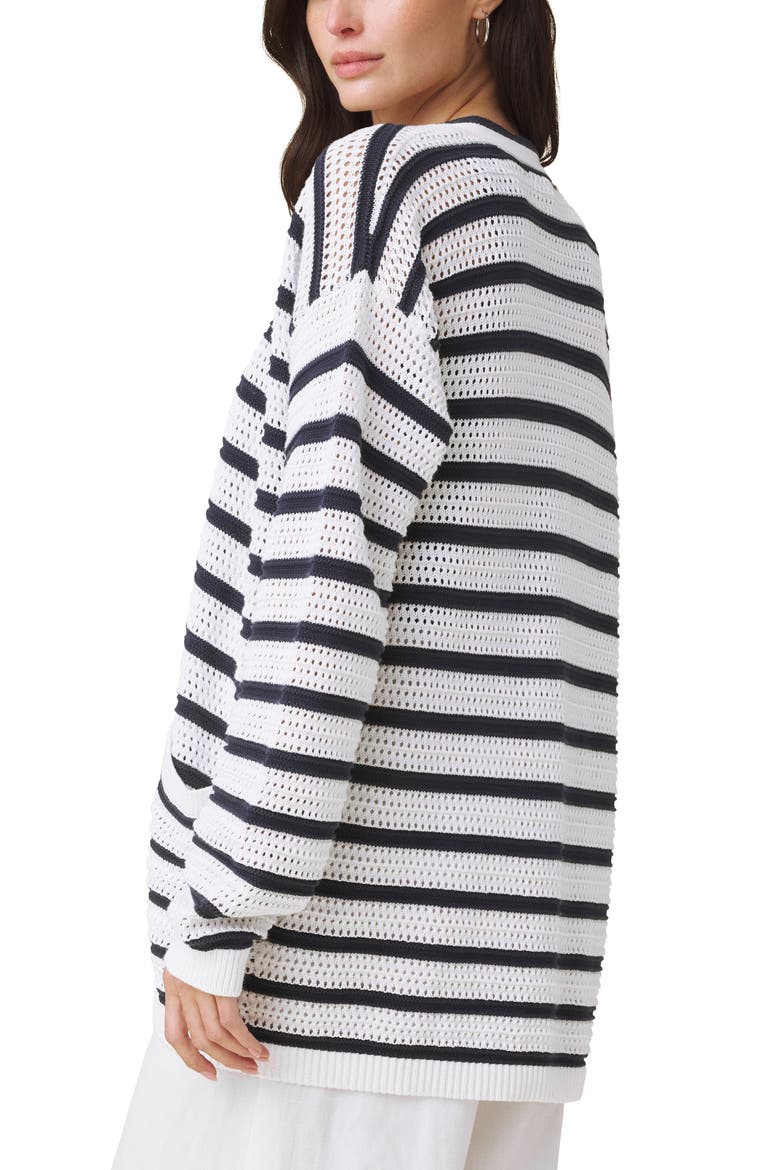 Beckham Stripe Open Cardigan, Alternate, color, WHITE/ NAVY