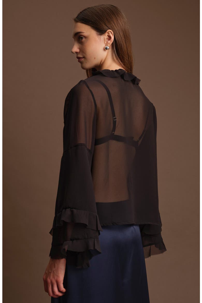 Bradley Sheer Ruffle Shirt, Alternate, color, BLACK