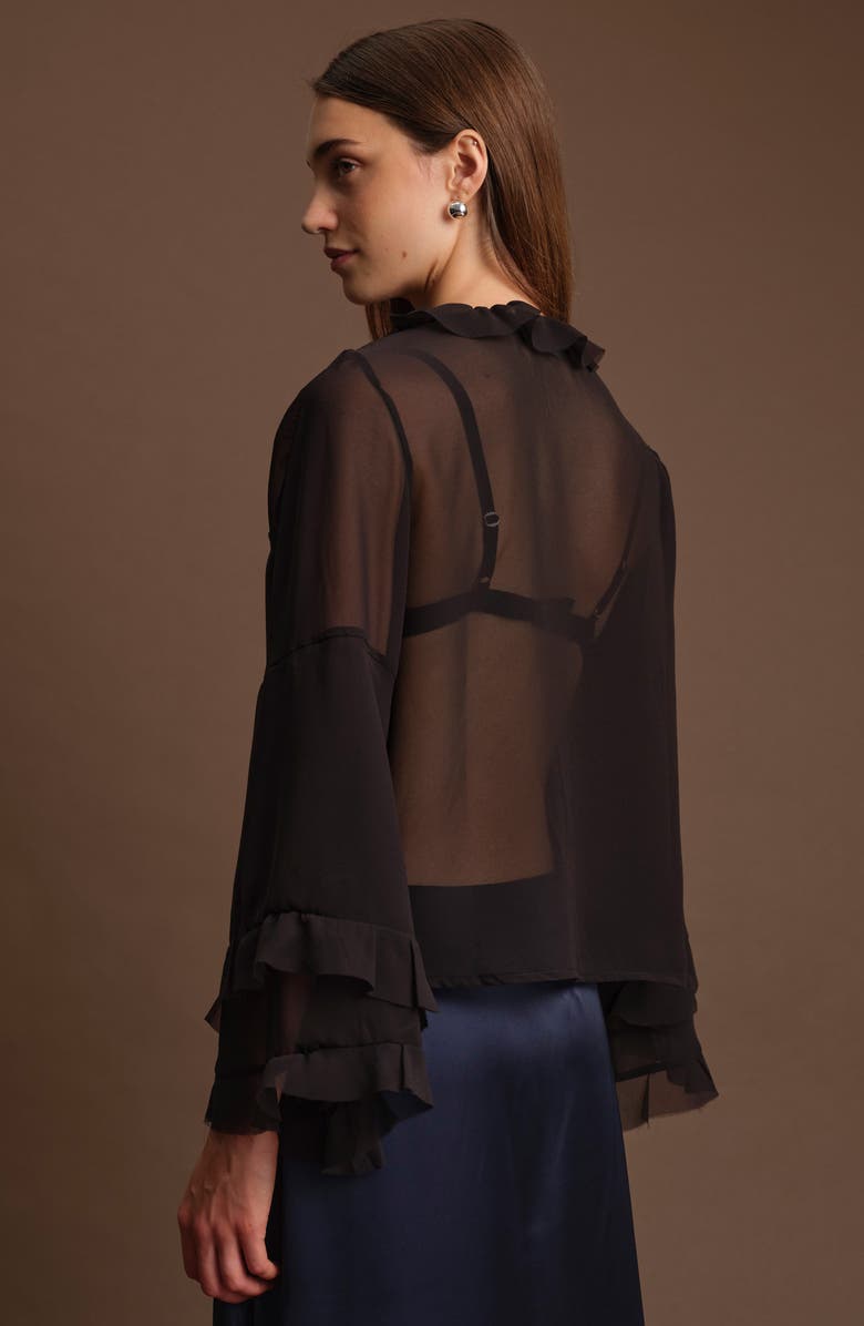 DELUC Bradley Sheer Ruffle Shirt, Alternate, color, Black
