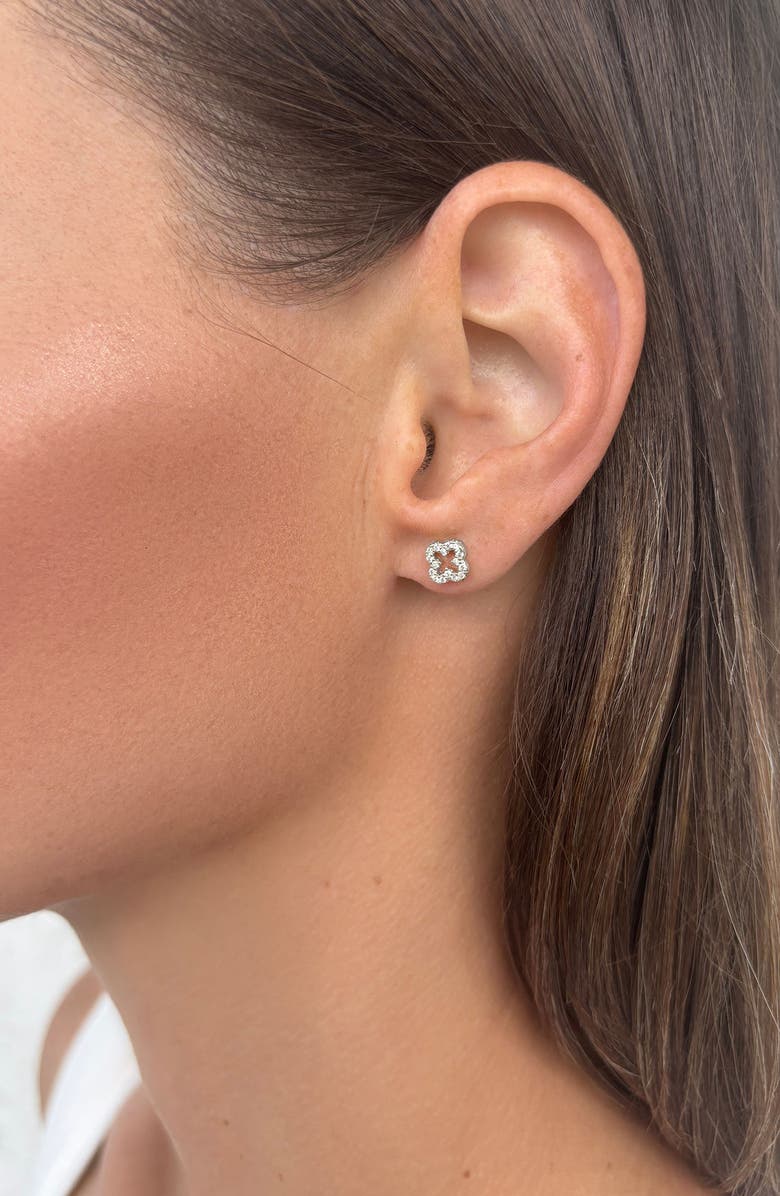 ADORNIA FINE Pavé CZ Clover 925 Sterling Silver Stud Earrings, Alternate, color, Silver