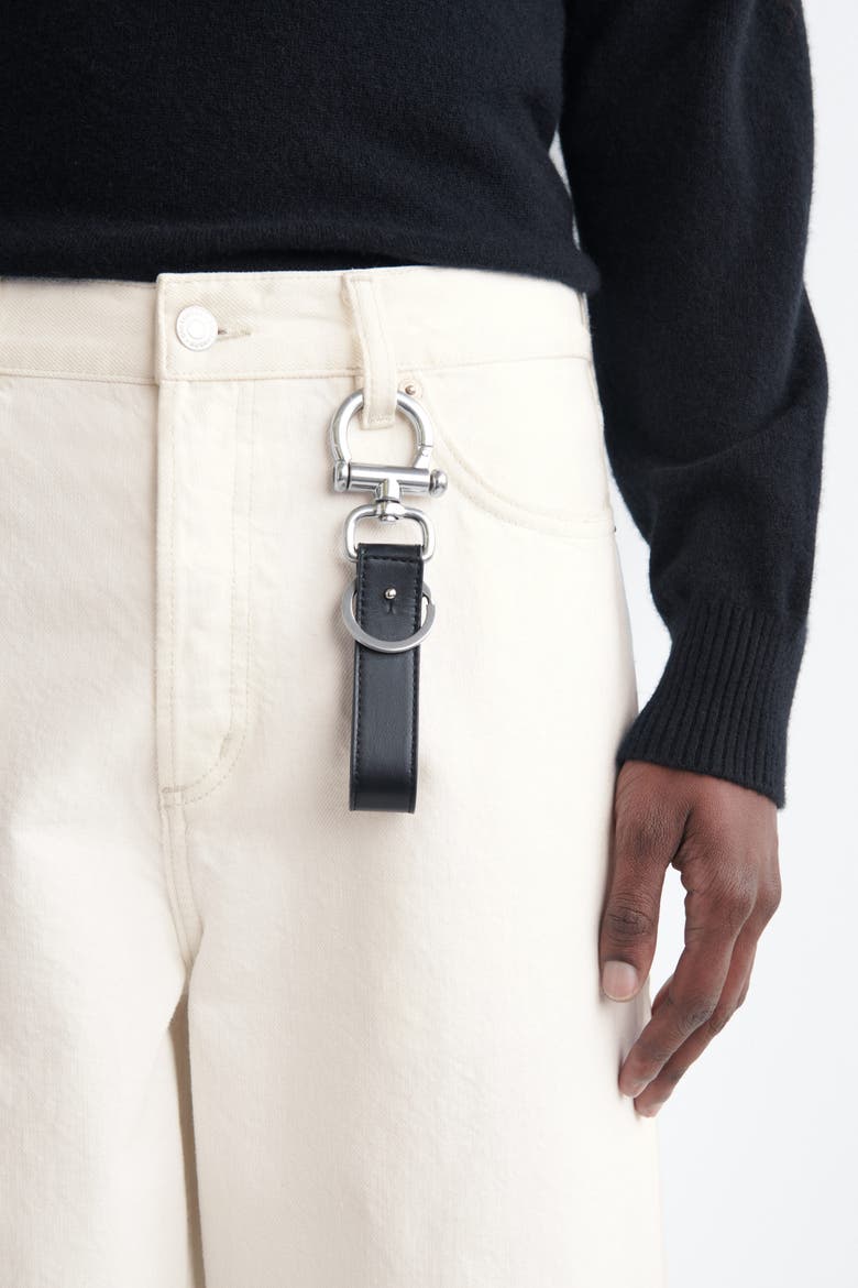 Leather Keyring, Alternate, color, BLACK