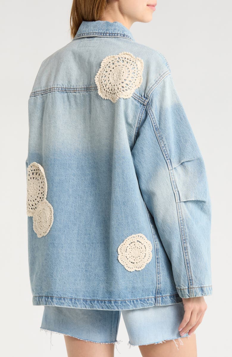 BLANKNYC Crochet Appliqué Denim Chore Jacket, Alternate, color, Surf Camp