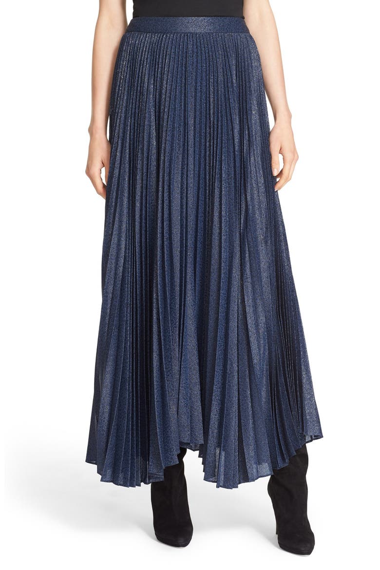 'Katz' Metallic Pleat Maxi Skirt, Main, color, SAPPHIRE