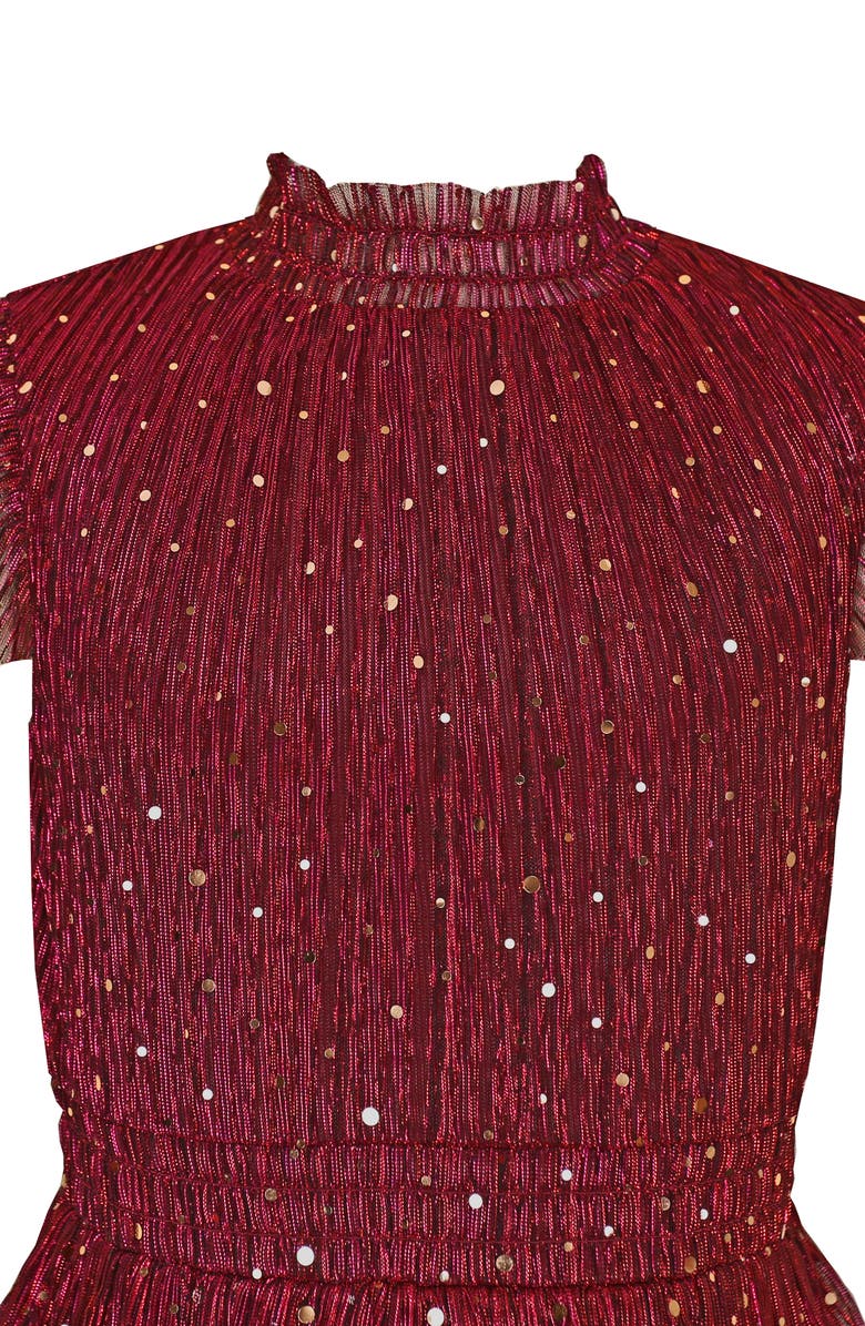 Kids' Flutter Sleeve Metallic Plissé Dress