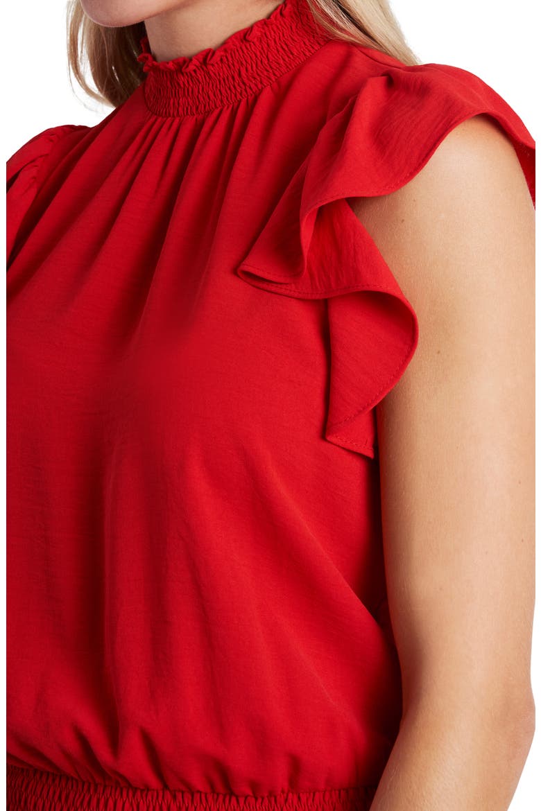 Flutter Sleeve High Neck Tiered Dress, Alternate, color, STUDIO RED
