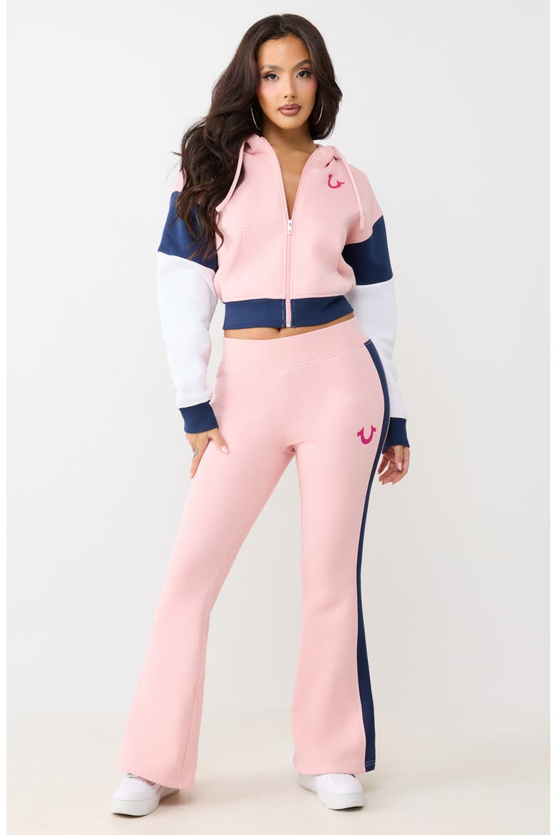 Colorblock Crop Zip Hoodie, Alternate, color, DULL PINK / DRESS BLUE