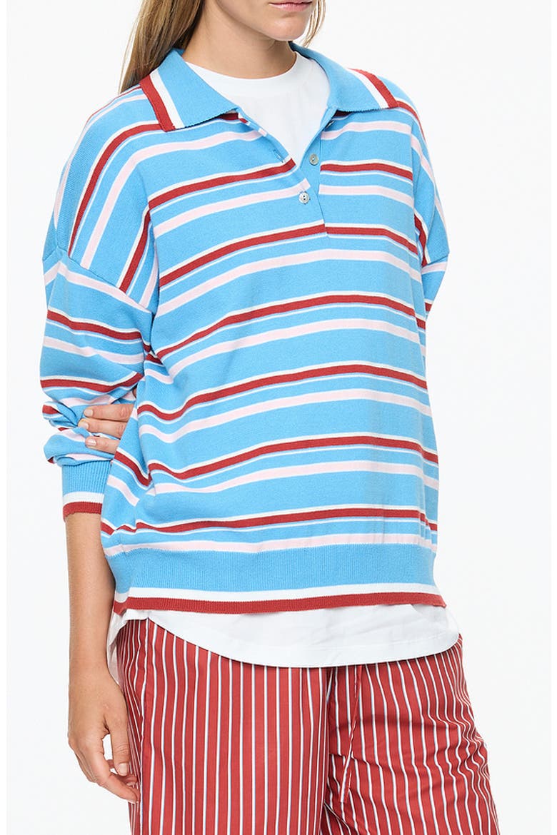 Alto Oversize Stripe Long Sleeve Polo, Main, color, AZURE/HENNA/CANDY FLOSS