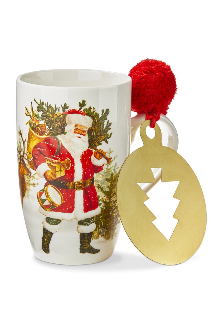 Vintage Santa Deer Mug Stencil Set Bone China Drinkware, Main, color, White