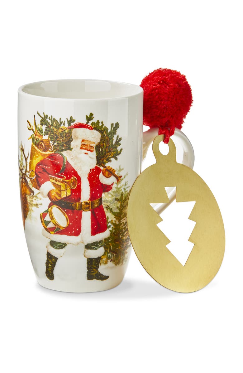 tag Vintage Santa Deer Mug Stencil Set Bone China Drinkware, Main, color, White