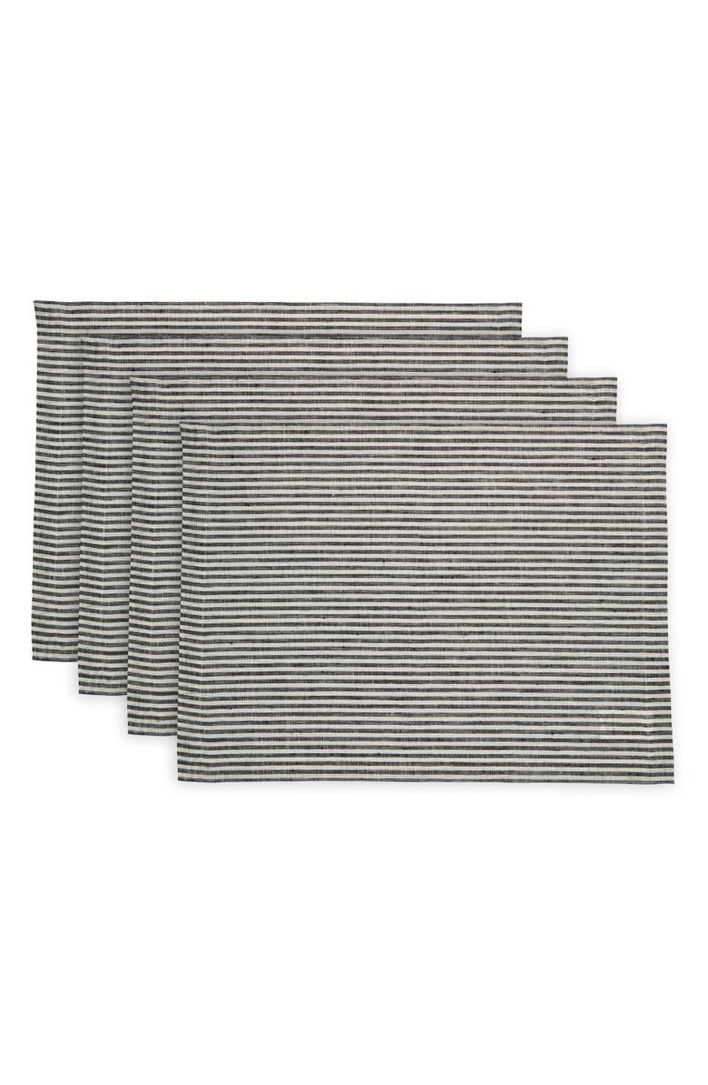 Solino Home Linen Placemats - Narrow Stripe, 14" x 19" Inch, Main, color, Black And White