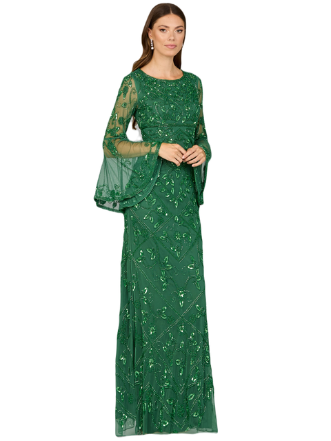 Bell Sleeved High Neck Beaded Gown