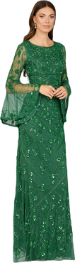 LARA New York Bell Sleeved High Neck Beaded Gown