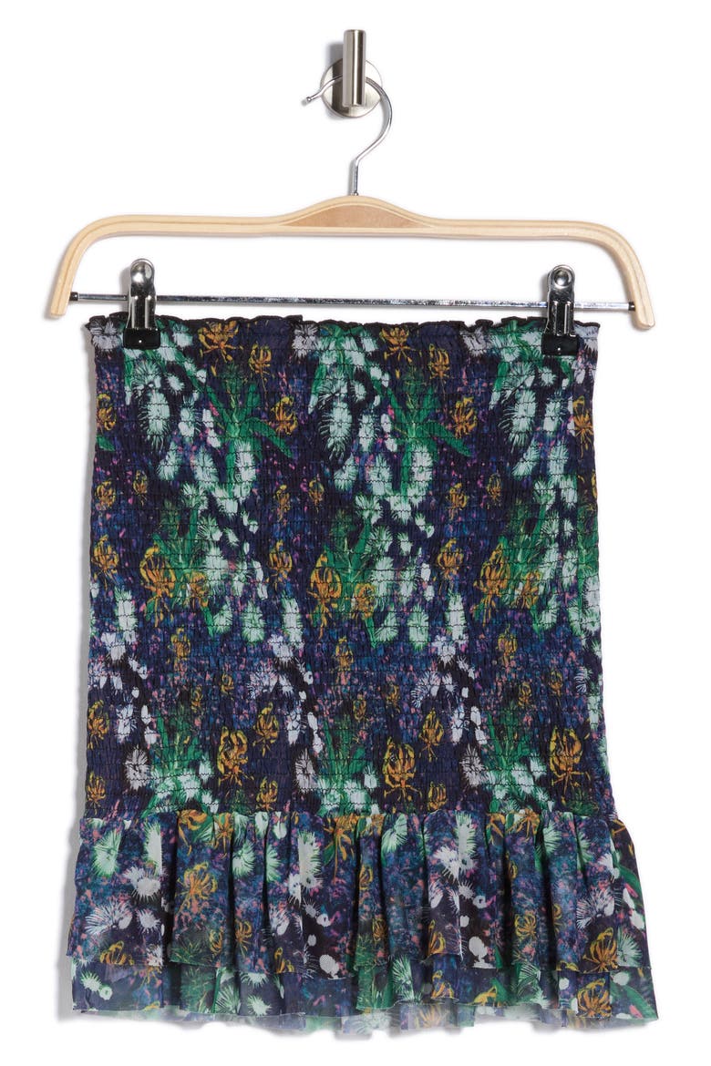 Printed Smocked Miniskirt, Alternate, color, NAVY BLUE