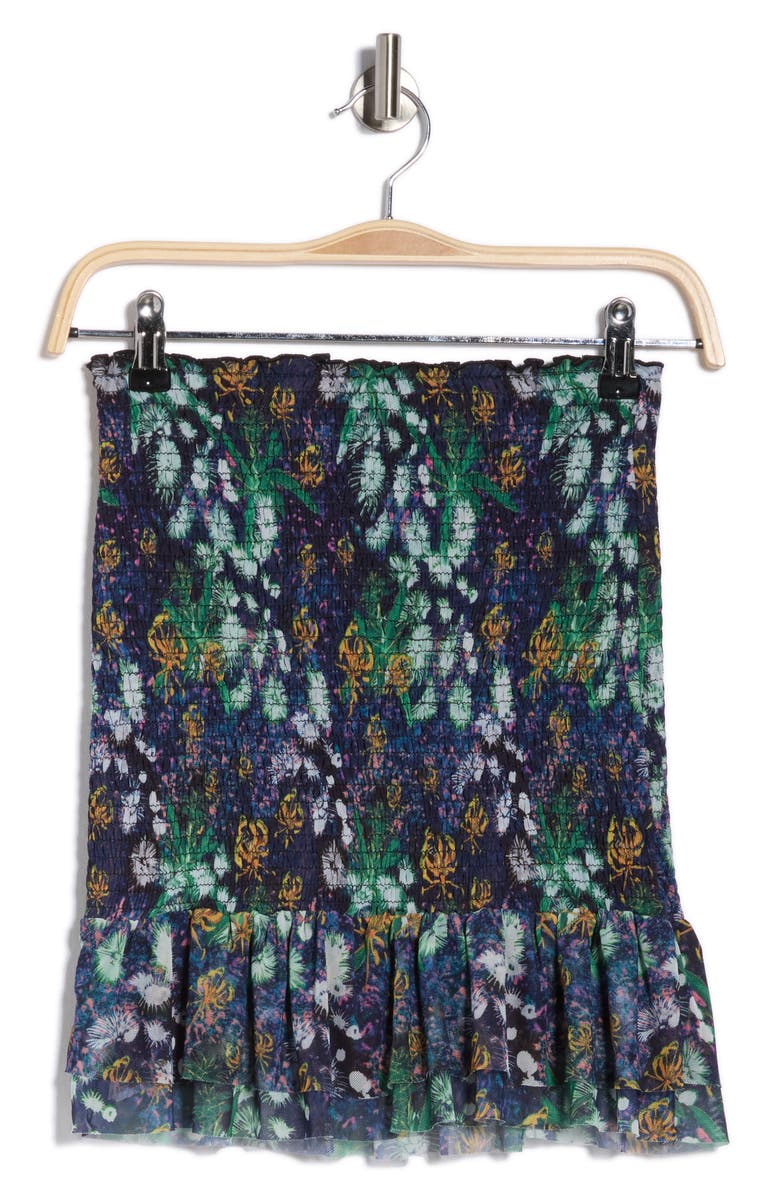 Desigual Printed Smocked Miniskirt, Alternate, color, Navy Blue