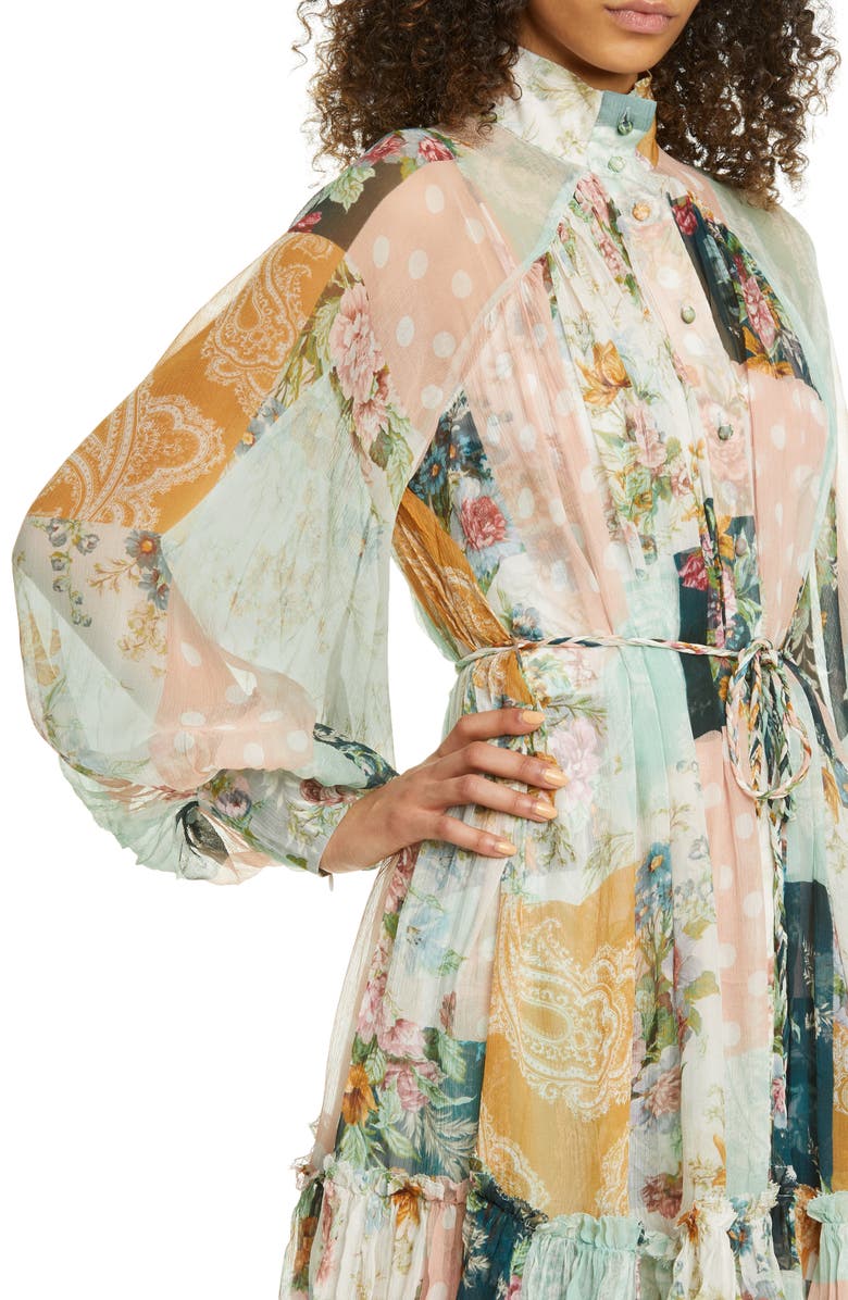Zimmermann Wavelength Mixed Print Long Sleeve Silk Minidress, Alternate, color,