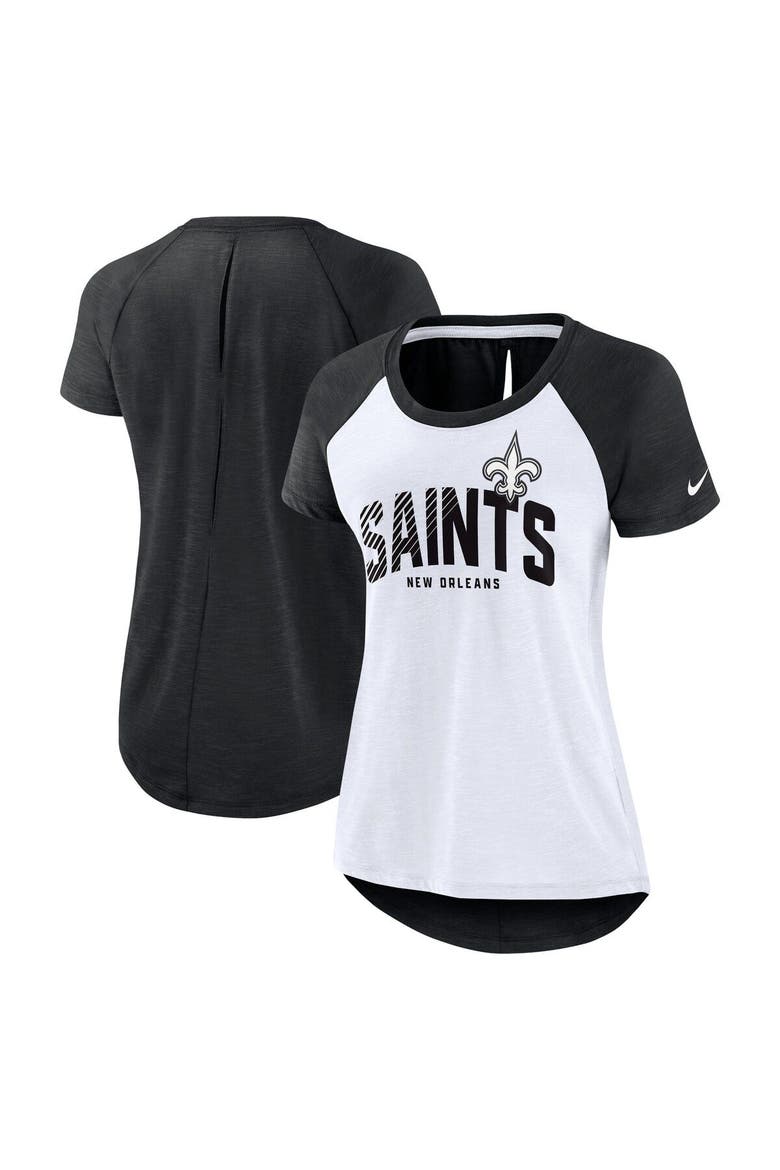 Women's Nike White/Heather Scarlet New Orleans Saints Back Slit Lightweight Fashion T-Shirt, Main, color, White