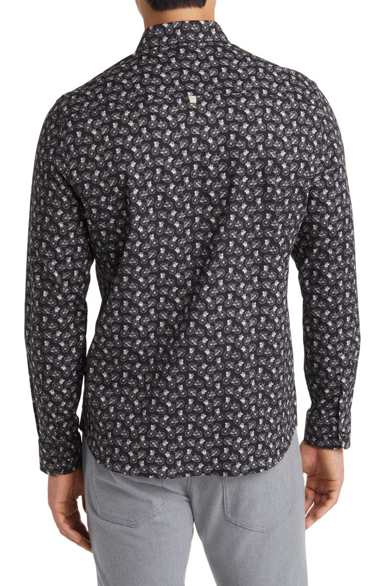 Stone Rose Bicycle Print Stretch Cotton Button-Up Shirt, Alternate, color, Black