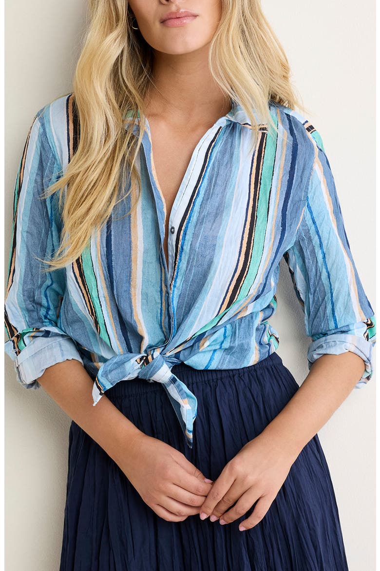 Stripe Cotton Button-Up Shirt, Alternate, color, BLUE MULTI