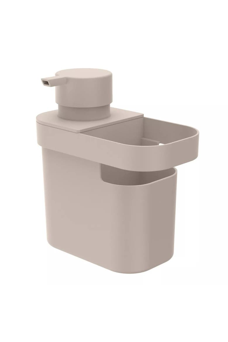 Durable Kitchen Soap Dispenser Organizer with Sponge and Dish Brush Holder, 22 oz, Main, color, Beige