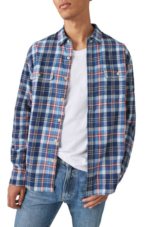 Lucky Brand Mesa Plaid Cotton Flannel Button-Up Shirt in Blue Indigo 