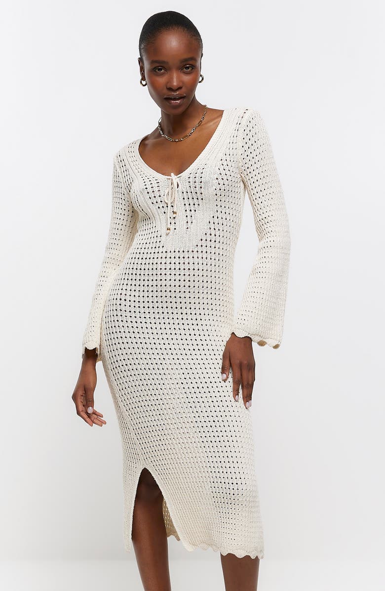 River Island Crochet Cover-Up Maxi Dress, Alternate, color,