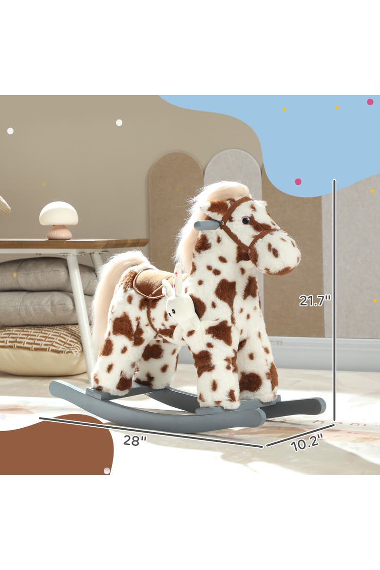 Kids Rocking Horse Animal Rocker with Rabbit Toy and Realistic Sound for Toddlers Soft Filling Ride on Pony, Alternate, color, Brown