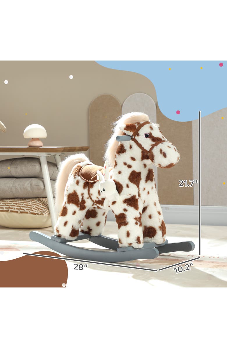 Qaba Kids Rocking Horse Animal Rocker with Rabbit Toy and Realistic Sound for Toddlers Soft Filling Ride on Pony, Alternate, color, Brown