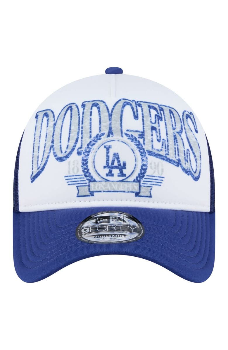 New Era Men's New Era White/Royal Los Angeles Dodgers Trucker A-Frame 9FORTY Adjustable Hat, Alternate, color, White