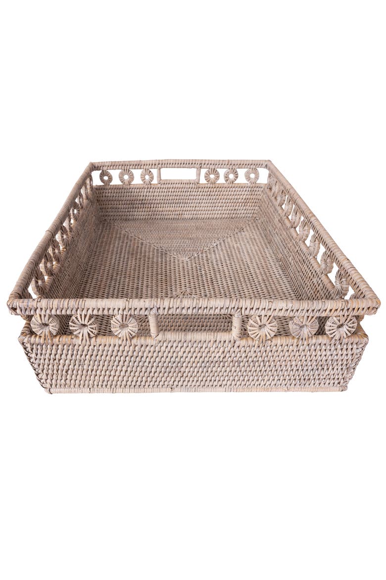 Inna Rattan Rectangle Basket with Cutout Handles, Alternate, color, White Wash