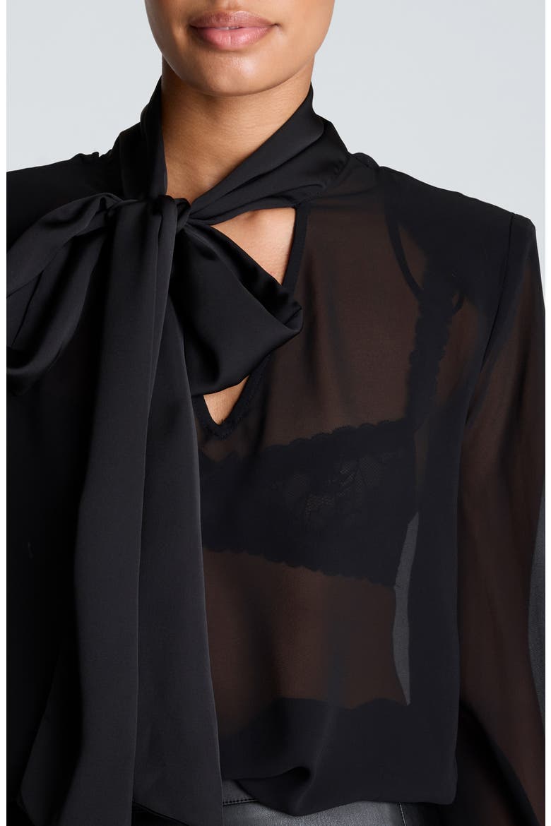 Tie Neck Chiffon Top, Alternate, color, BLACK