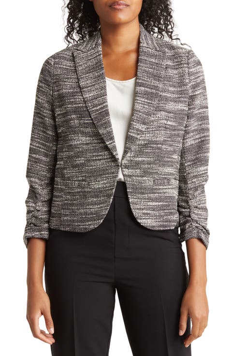 Notch Lapel Bouclé Blazer (Petite)
