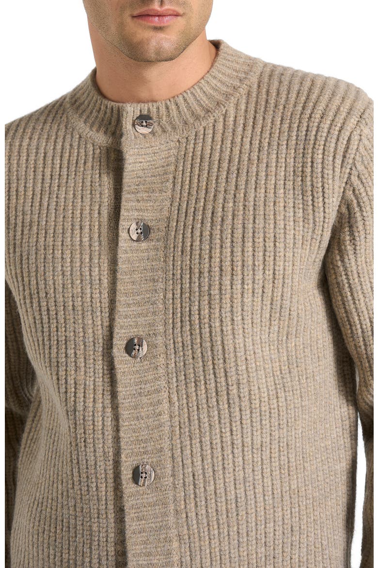 Alix Unisex Crewneck Ribbed Knit Cardigan, Alternate, color, Beige
