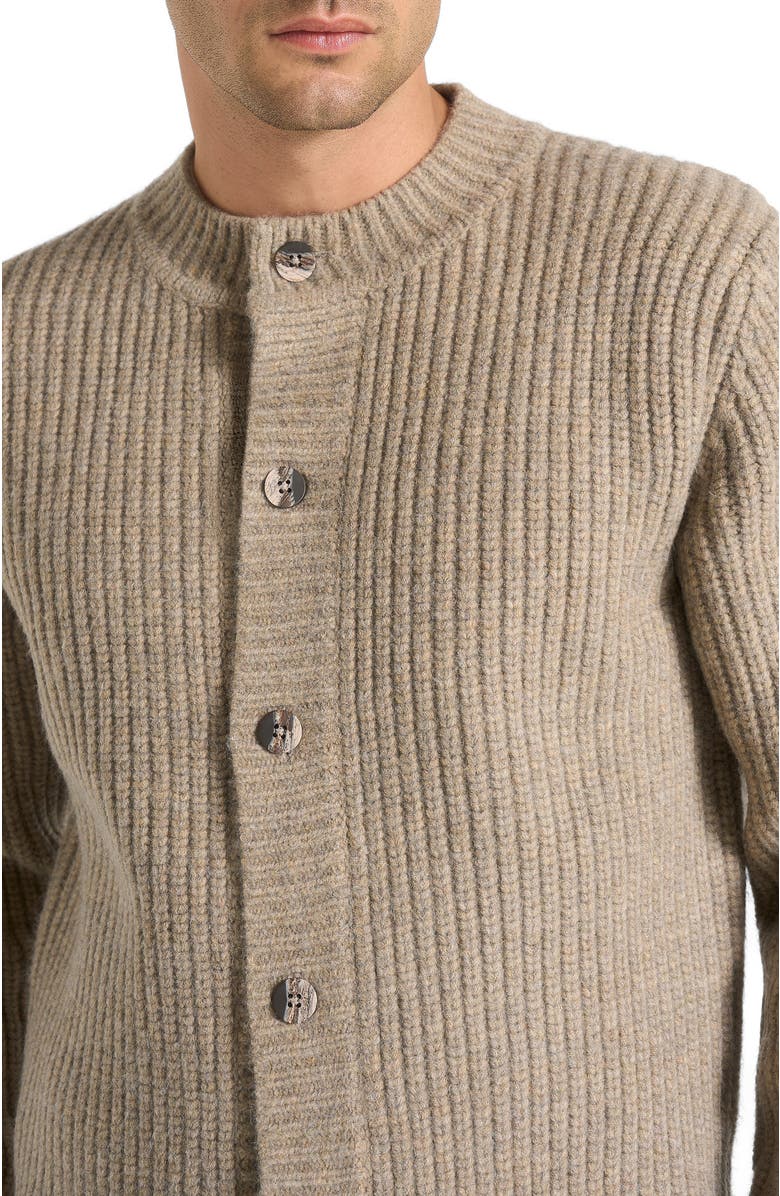 Manière De Voir Alix Unisex Crewneck Ribbed Knit Cardigan, Alternate, color, Beige
