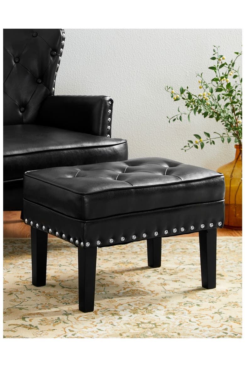 Modern Faux Leather Button-tufted Accent Stool, Alternate, color, Black