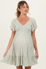 PinkBlush V Neck Smocked Bodice Ditsy Print Dress
